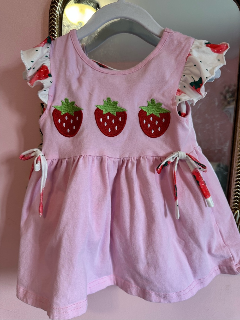 Pink Strawberry-Print Girls' Matching Set Dress